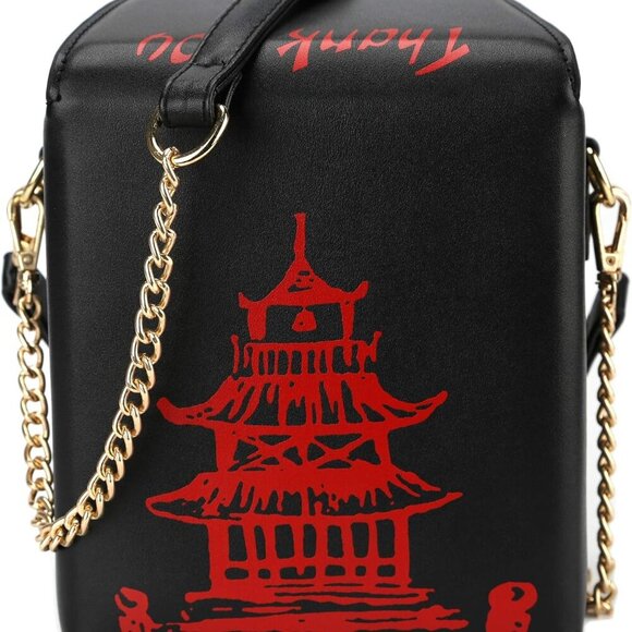 Tower Print Crossbody Shoulder Bag,Pu Chinese Takeout Box Totes Purse for Women - Picture 1 of 7